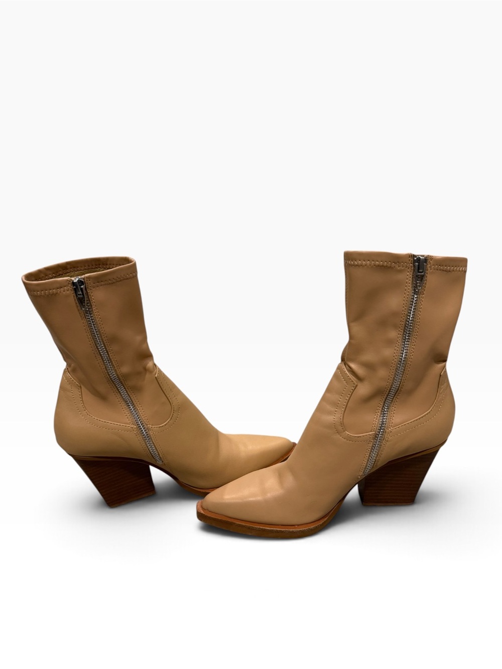 Dolce Vita Tan Leather Pointed Toe Western Ankle Boots Booties Size 7.5 - Picture 4 of 7